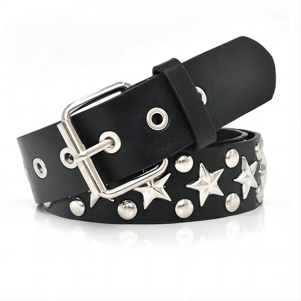 1pc Women's Punk Rivet Belt, Black Neutral Personalized Pentagram Bullet Studded Jeans Belt