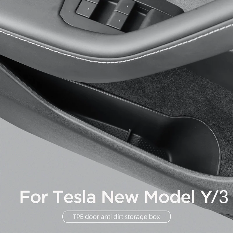 For Tesla Model Y/3 Highland 2003 2024 Car Door Side Storage Box Front Rear Side TPE Storage Organizer Tray Interior Accessories