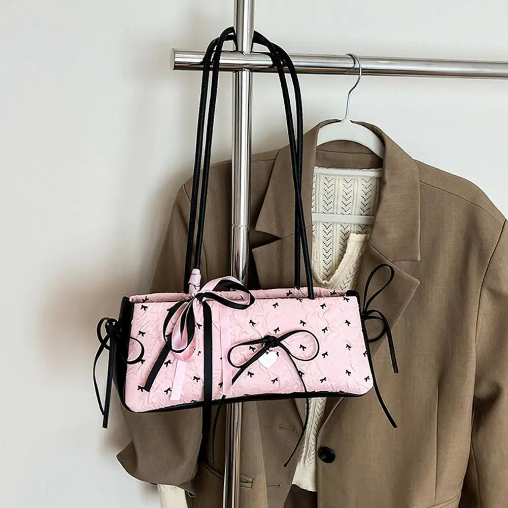 

Новинка 2025 года, милая женская маленькая сумка-модная сумка с французским бантом, повседневная сумка для поездок на работу, студенческая повседневная рабочая сумка на плечо с лентой для прогулок и H6E9