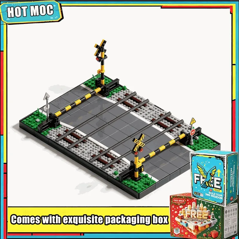 569 PCS Train Railway Crossing Signal Model Creative Building Blocks Custom Puzzle DIY Assembly Toy Education Collection Gifts