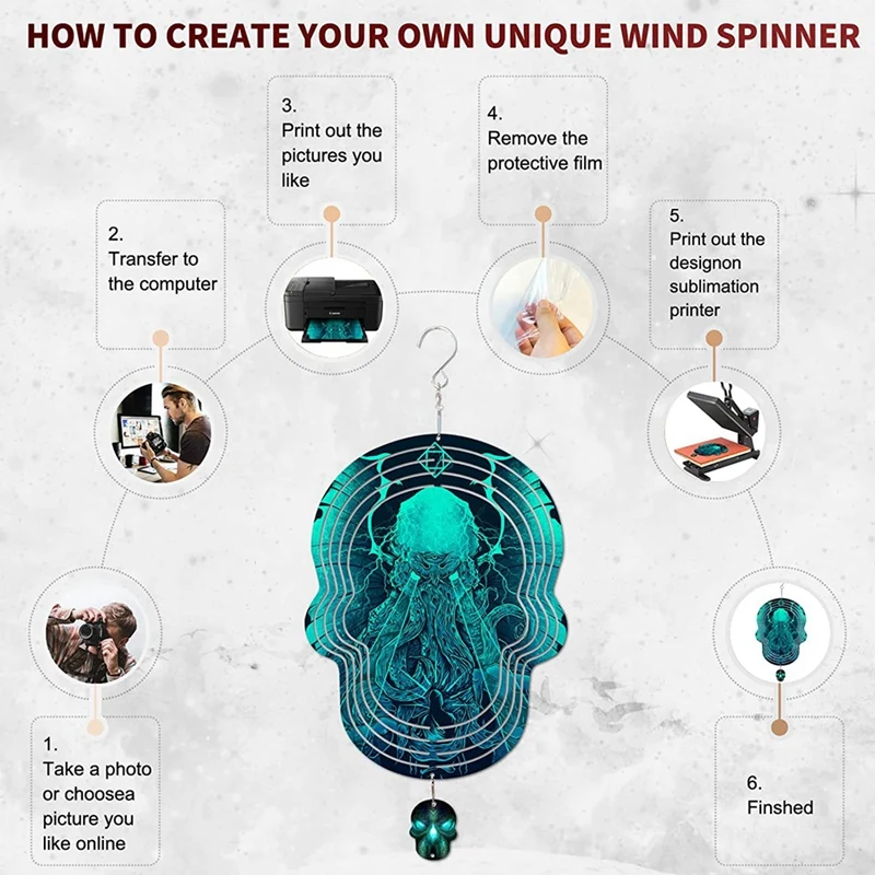 Sublimation Wind Spinner Blanks, Skull Shape 3D Aluminum Wind Powered Kinetic Sculpture For Yards & Garden