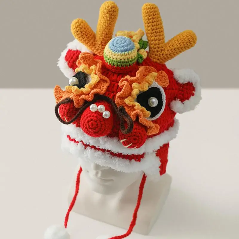 Chinese New Year Hat Crochet Head Cover Good Luck Hat For Year Of The Dragon Celebration Chinese New Year Party Hat For Family