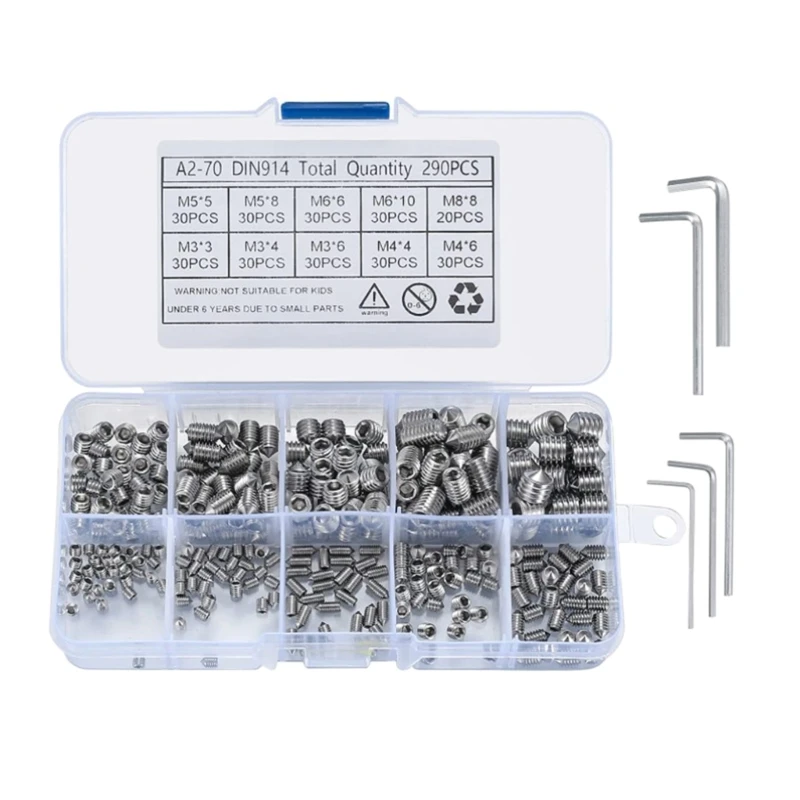 

290pcs Allen Head Socket Hexagon Grub Screw Assortment Kits with Wrench