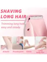 Women's Bikini Trimmer, Women's Electric Shaver, Replaceable Heads, Facial and Intimate Hair Trimmer, USB Rechargeable, with Base, Travel Cordless Body Shaver, Suitable for Face/Legs/Underarms, Women's Gift 4