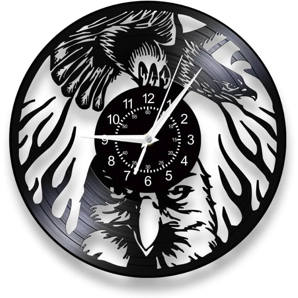 Wildlife Bald Eagle Clock Wall Decor,Modern Decorative Silent Eagle Vinyl Record Wall Clock for Man Cave Living Room Bedroom
