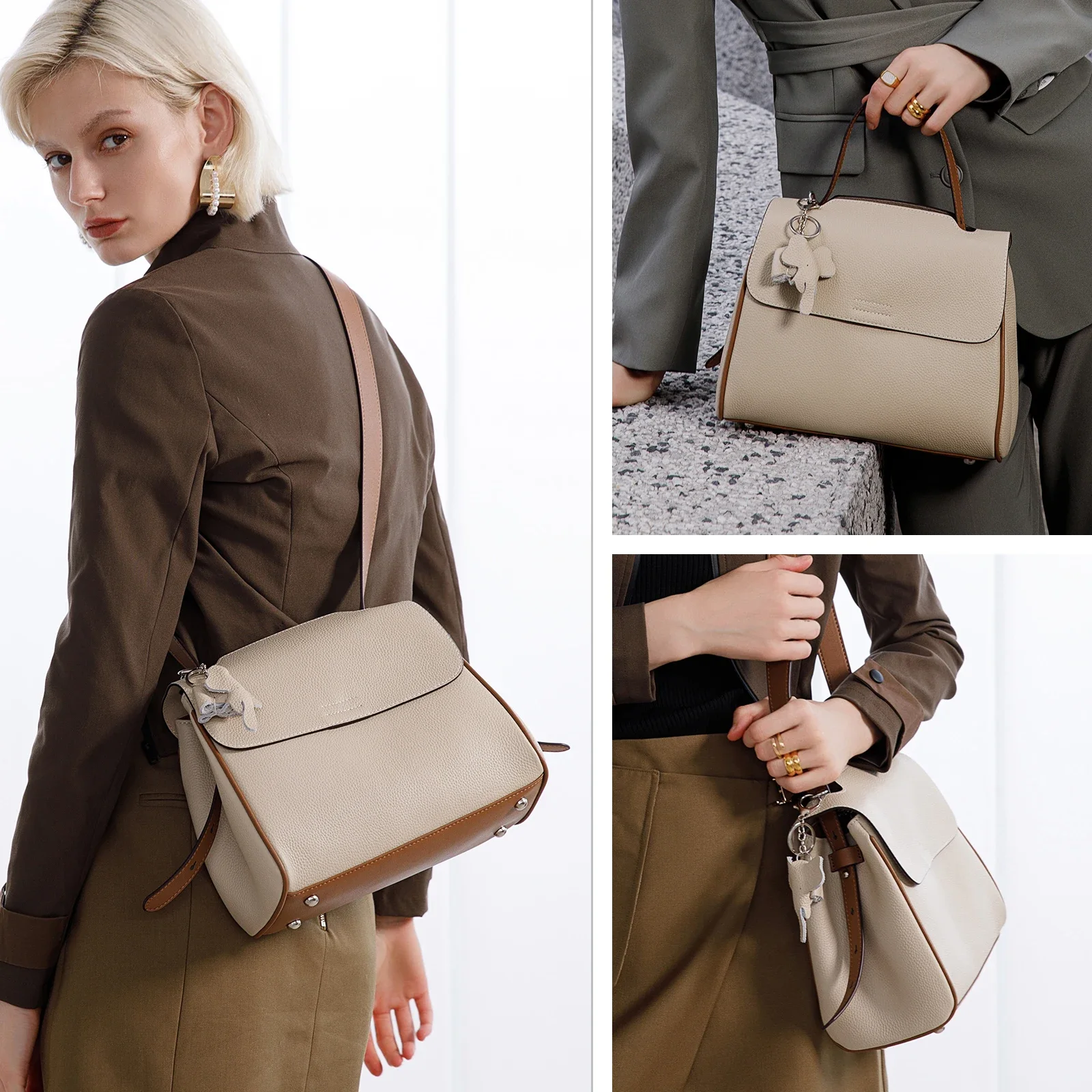 

ITAMOOD Top Grain Leather Crossbody Purse for Women Vintage Large Shoulder Handbag Top Handle Bag Female Bag Teacher Day Gift