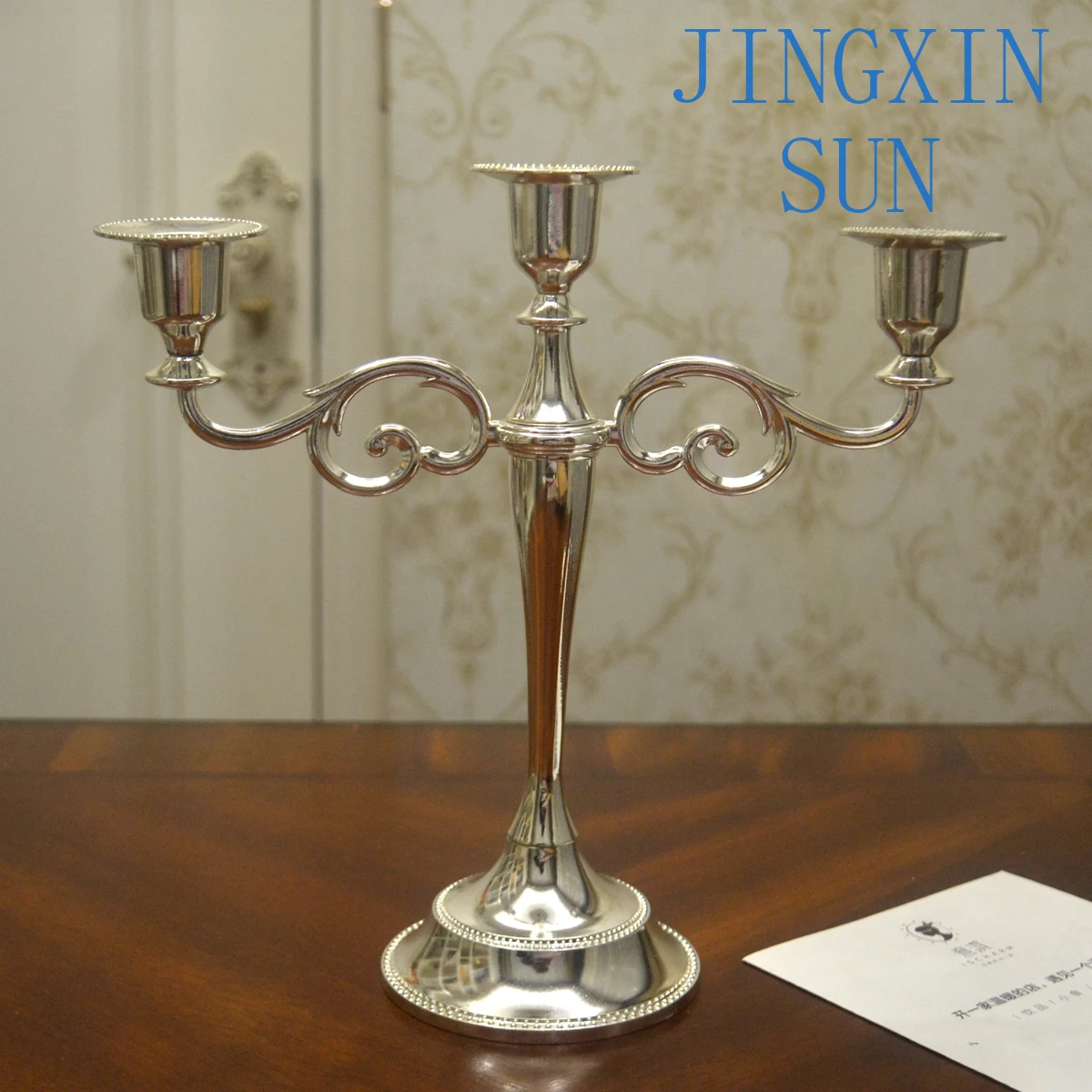 Boutique silver-plated three-headed simple modern candlestick European candlestick wedding home restaurant hotel model room deco
