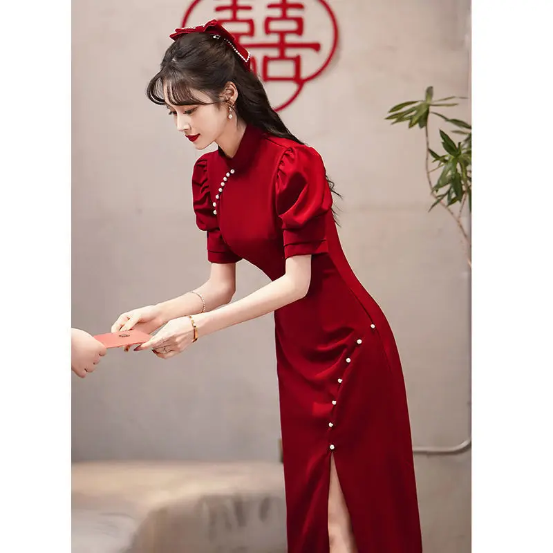 

Yourqipao Cheongsam Wedding Toast Clothing Chinese Engagement Dress Women Bridal Party Dresses Long Birthday Graduation Vestido