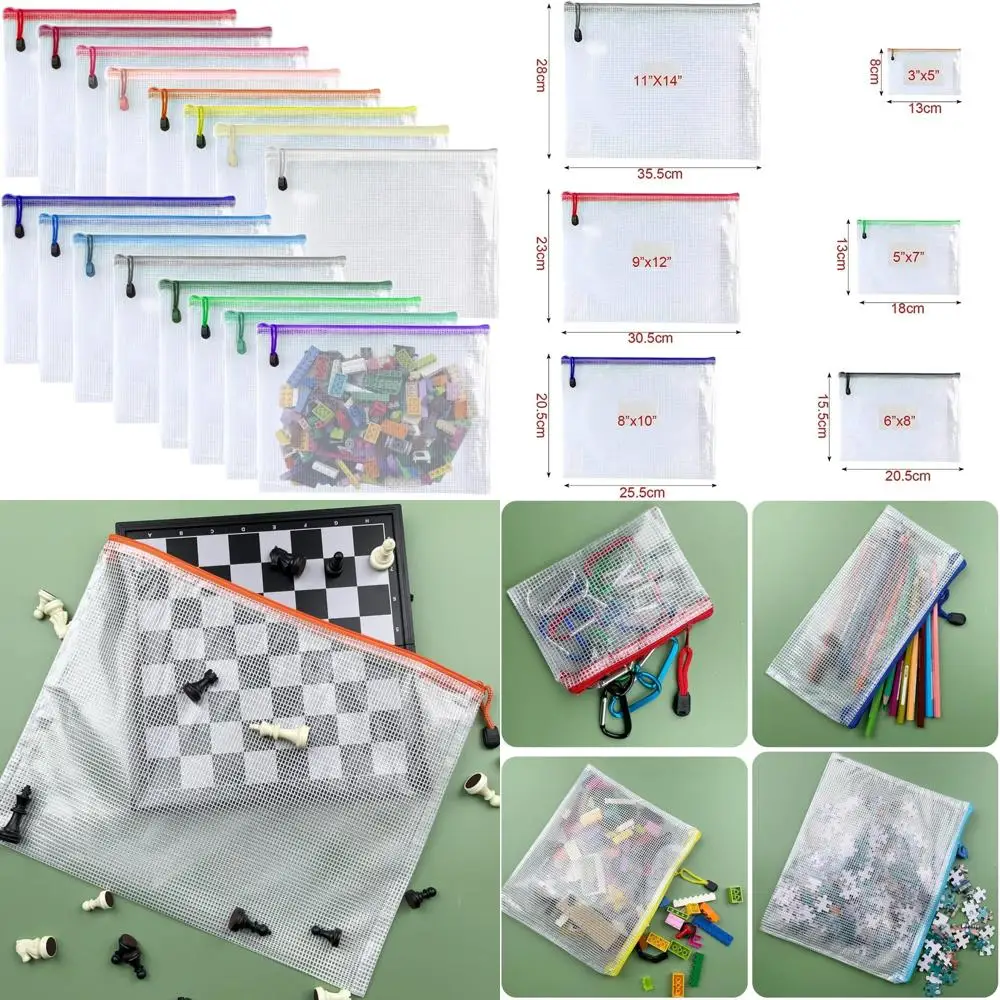 

-16Pcs, Mesh Zipper Pouch Document Folders Bag & Plastic Zip File Folders for School Office Supplies, Travel,Puzzles Games Organ