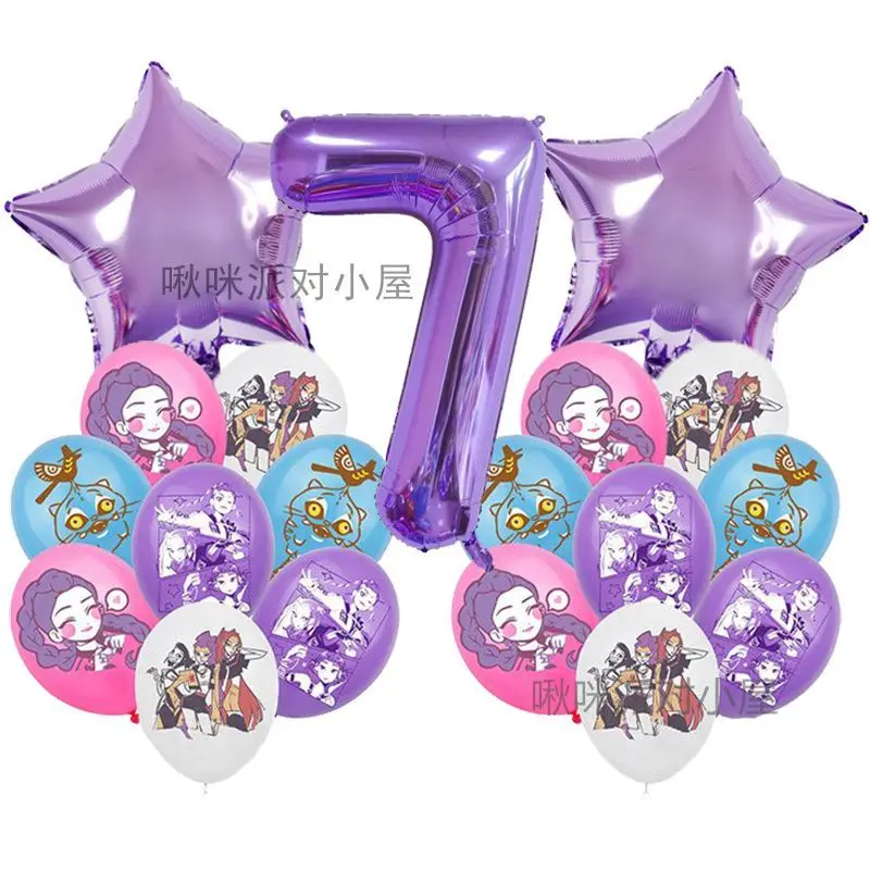 K-Pop Dämonenjäger Rumi Mira Ballon niedlicher Cartoon personalisierte kreative Geburtstagsthema Partydekoration lila Zahlenset