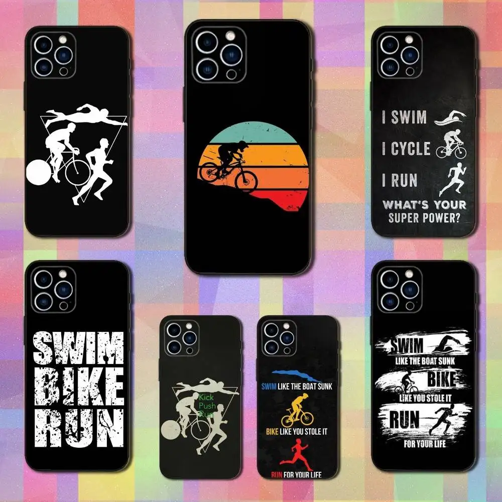 

Triathlon Swim Bike Run For iPhone 12,14,13,15,16,11,17,X,Mini,XR,SE,XS,Plus,Pro,Max,8,7,Soft Silicone Black Case