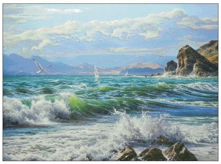 

Seaside Sea surf Scenery Sewing kit 18CT 16CT 14CT Unprinted Cross Stitch Kits Embroidery Art DIY Handmade Needlework Home Decor