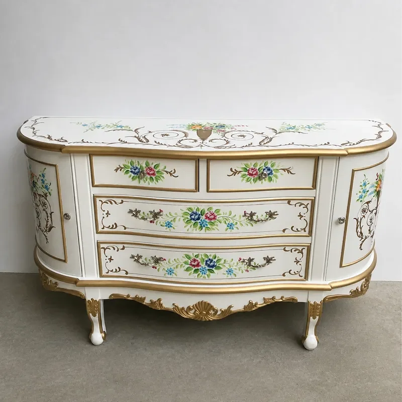 1.5m Solid Wood Semicircular Bucket Cabinet Painted Entrance Console Table for Living Room Dining Area Side Storage Unit