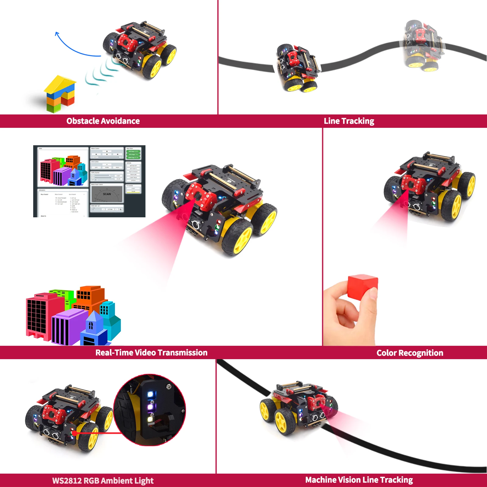 Kit de carro robô inteligente Adeept AWR 4WD para Raspberry Pi 5/4B/3B/3B+ (placa não incluída)