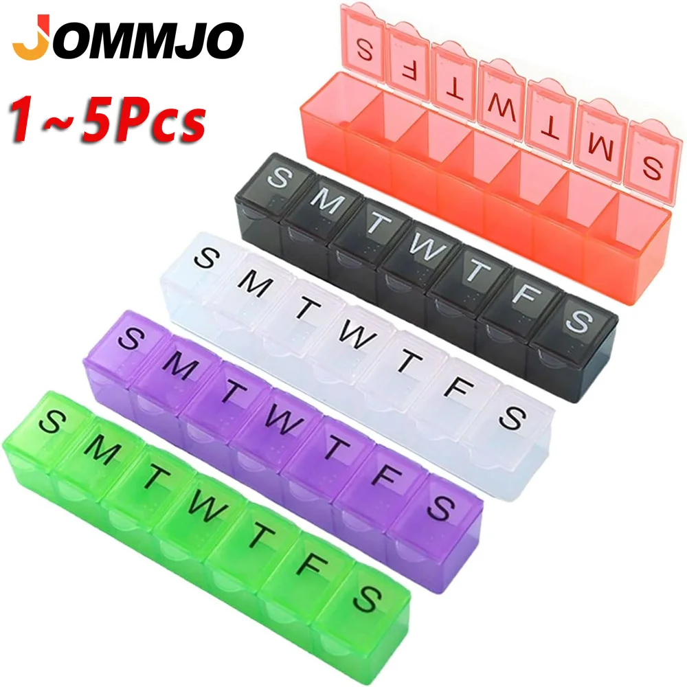 1/2/3/4/5PCS Weekly Pill Organizer for Travel,7 Day Pill Box,Big Compartments Pill Case, Medication Dispenser for Fish Oils