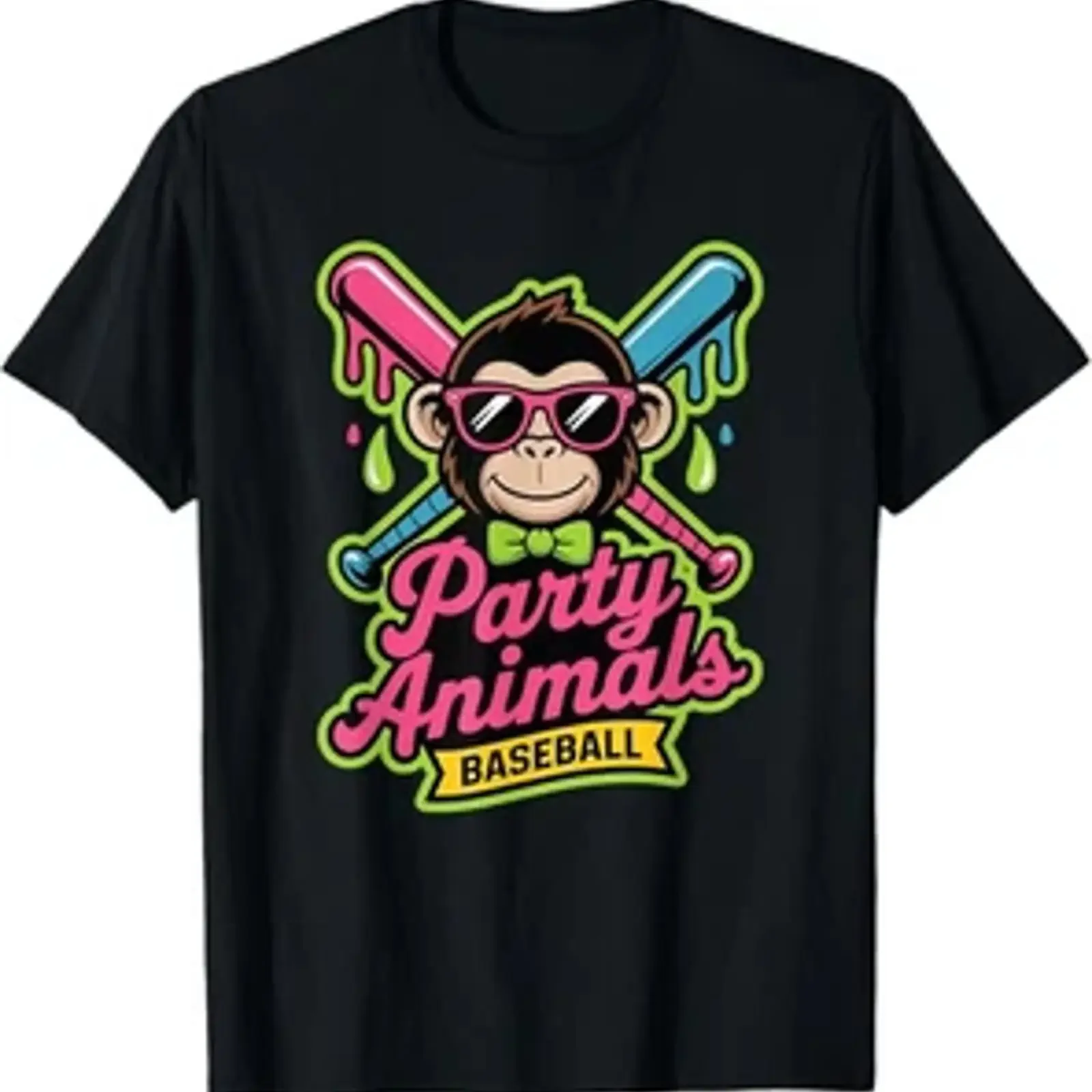 Camiseta Vibrante con Estampado de Limo, Mono Divertido, Béisbol, Animales, Fiesta, Estilo Vintage, Lavada, Versátil, Ropa de Diseñador, Transpirable