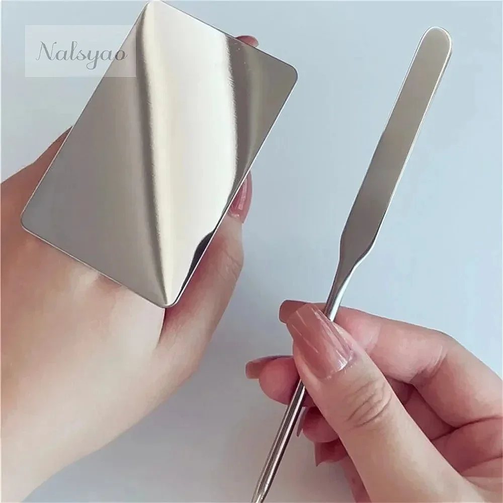 2PC Stainless Steel Palette Tray Mixing Rod Set Makeup Toner Spatula Foundation Cream Mixing Cosmetic Tool
