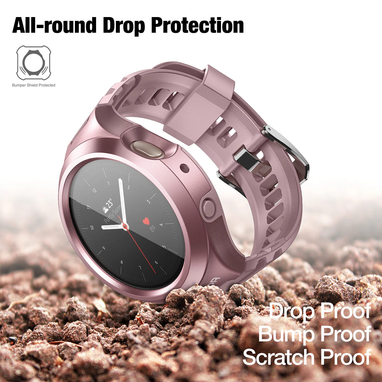 Sturdy Military Grade Shockproof Case Strap for Samsung Watch Active 2 Strap44mm Ladies Men Built-in Screen Protector Strap Case