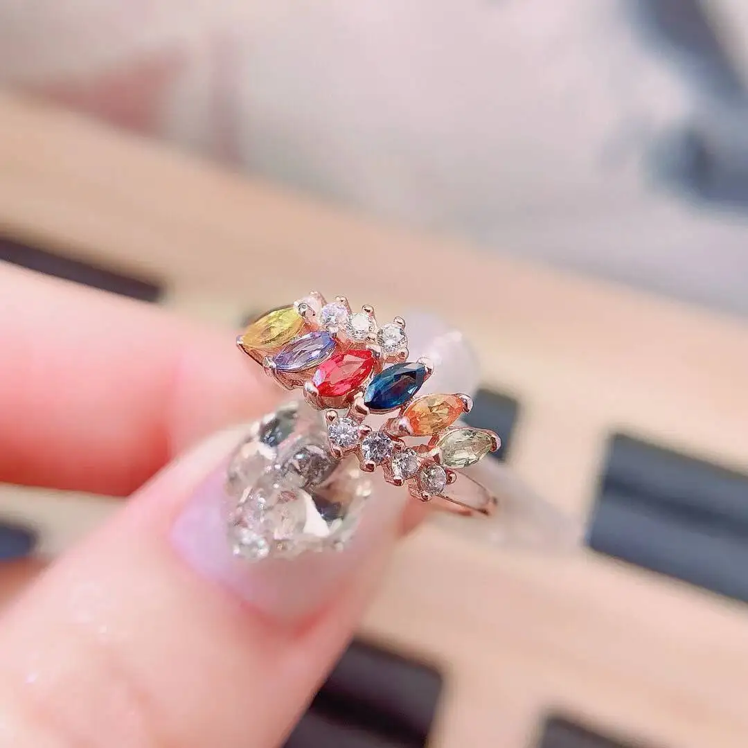 

KJJEAXCMY high-grade Natural Women's Colored Sapphire Ring S925 Silver Colorful and splendid Crystal pure fire flash explosion