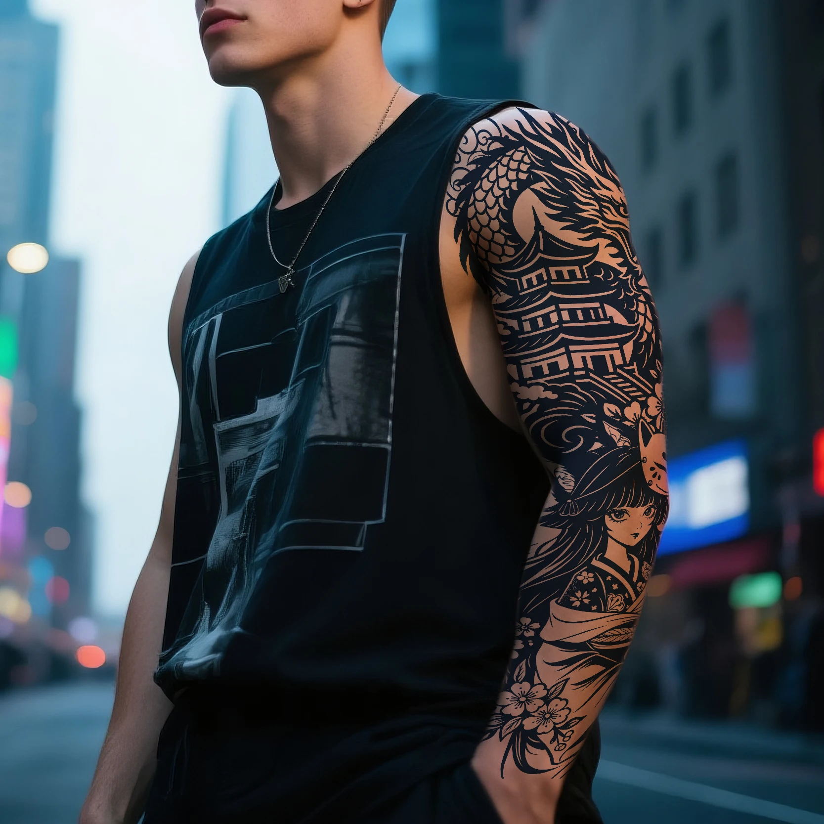 2 Week Herbal Juice Tattoo Water Transfer Full Arm Semi Permanent Non Reflective Body Art Sticker Gym view 3
