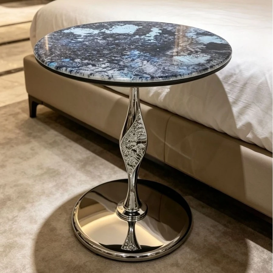 Light luxury corner few modern simple microcrystalline stone round edge few marble pattern small coffee table