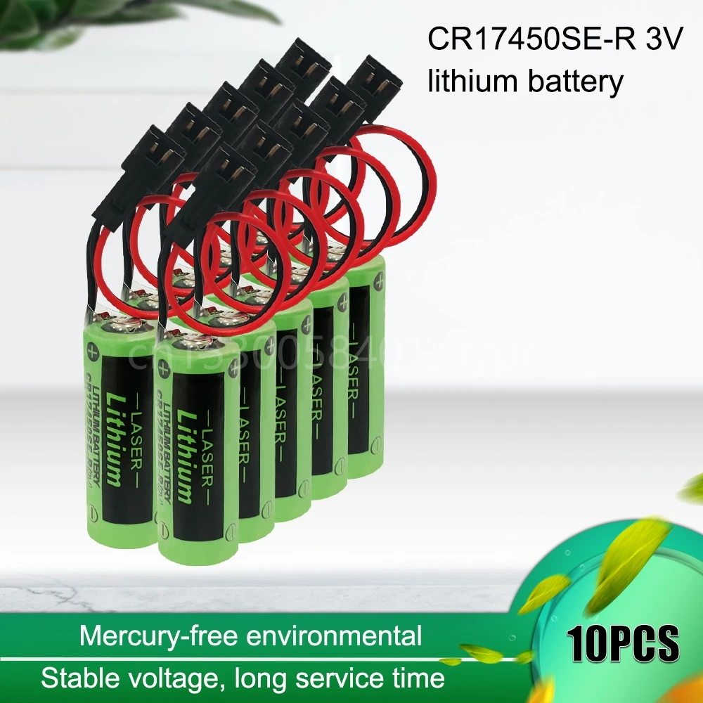 

10PCS New CR17450SE-R (3V) CR17450 CR17450SE with resistance PLC lithium Battery with Black Connector