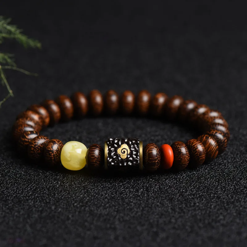 

Natural Agarwood Bracelet National Fashion Ancient Style Men and Women Couple's Single Ring Simple Elegant Bracelet Buddha Beads