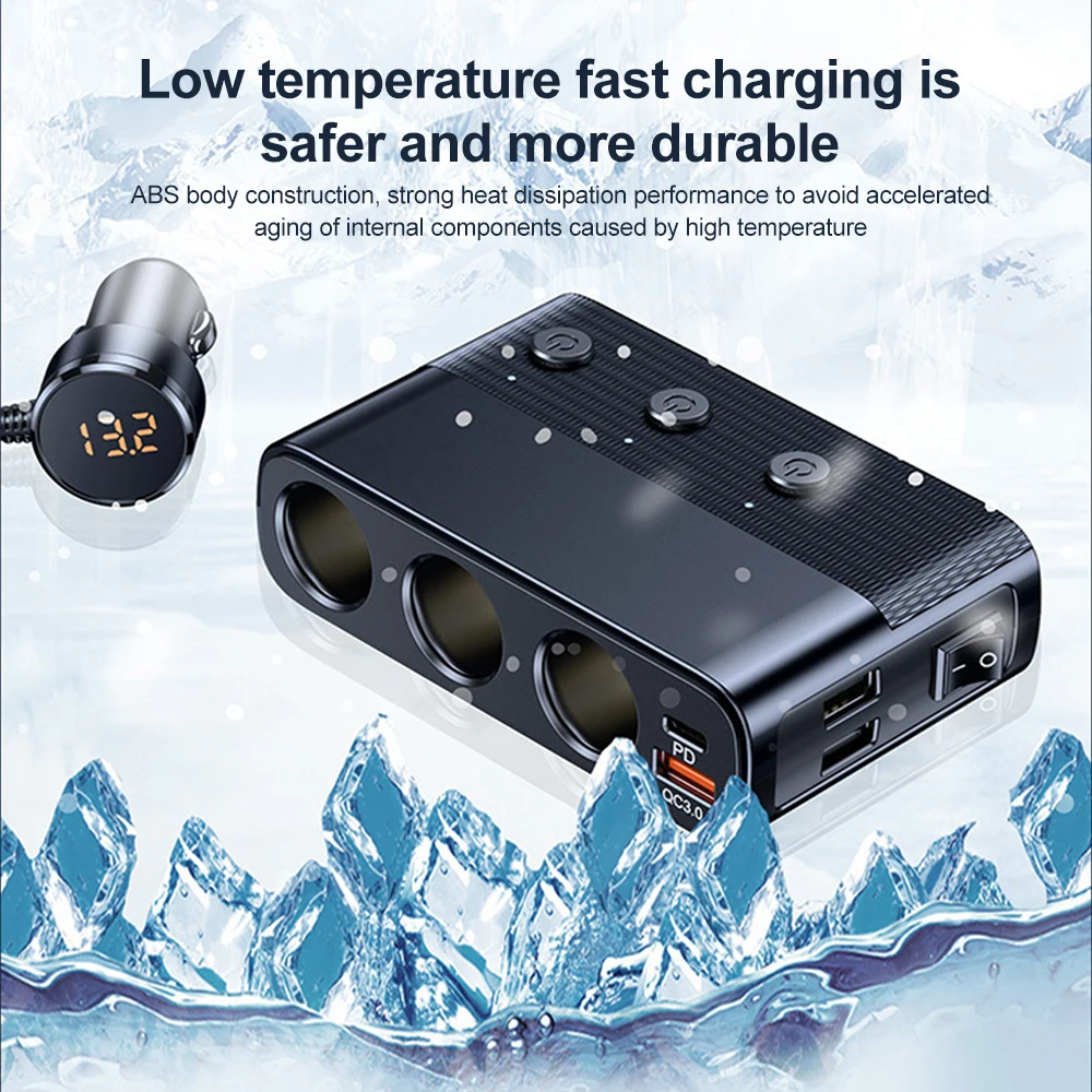 KEBIDUMEI C28 Car Cigarette Lighter Splitter QC3.0+PD30W Auto Fast Charger 12V-24V Adapter Digital LED Display Car Accessories