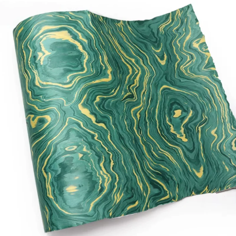 0.5mm Tech Artistic Water Ripple Wood Veneer Peacock Green with Gold Accents for Furniture Walls Panels Custom Millwork 250X58cm