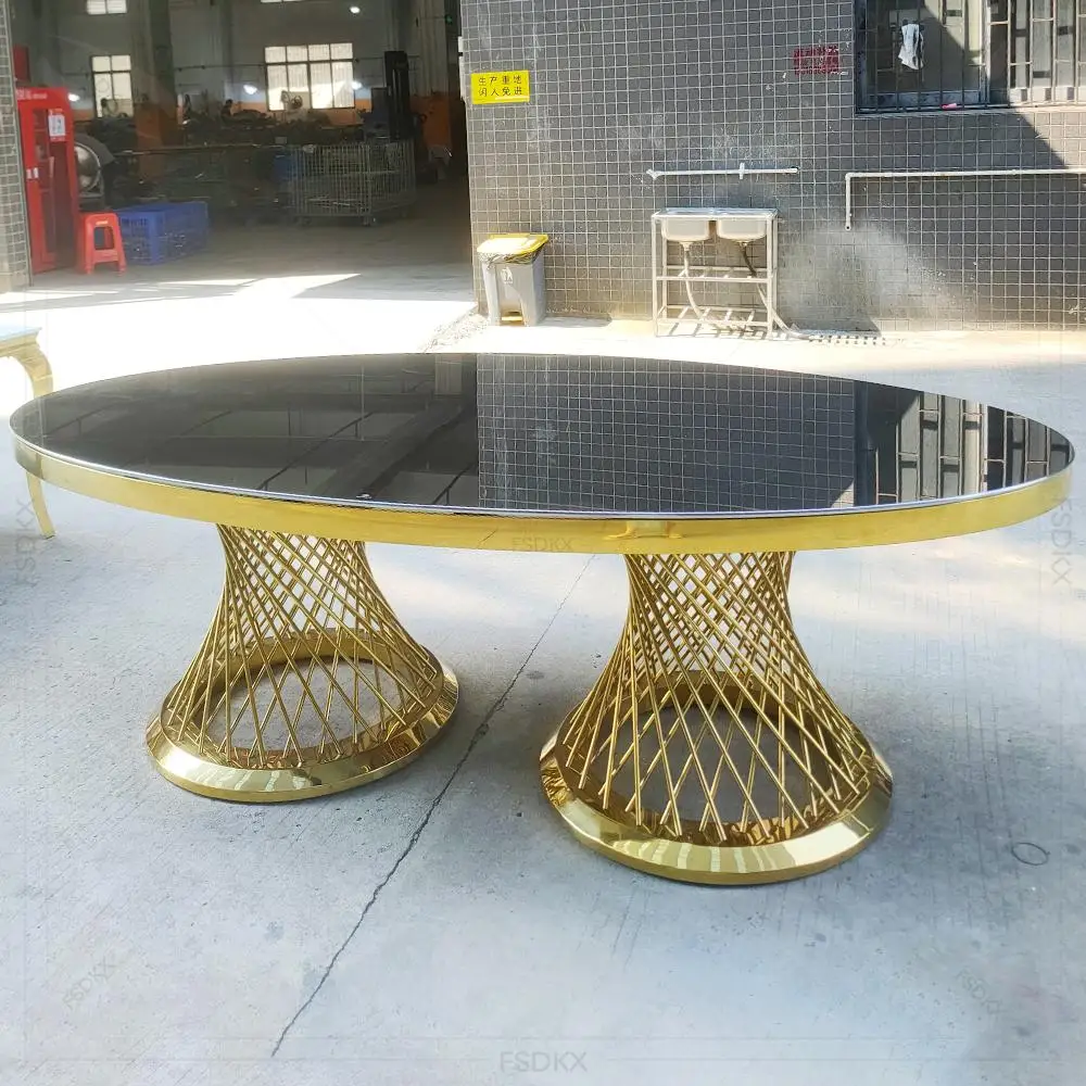High Quality Stainless Steel Dining Table With Glass Top for Wedding and Catering Furniture