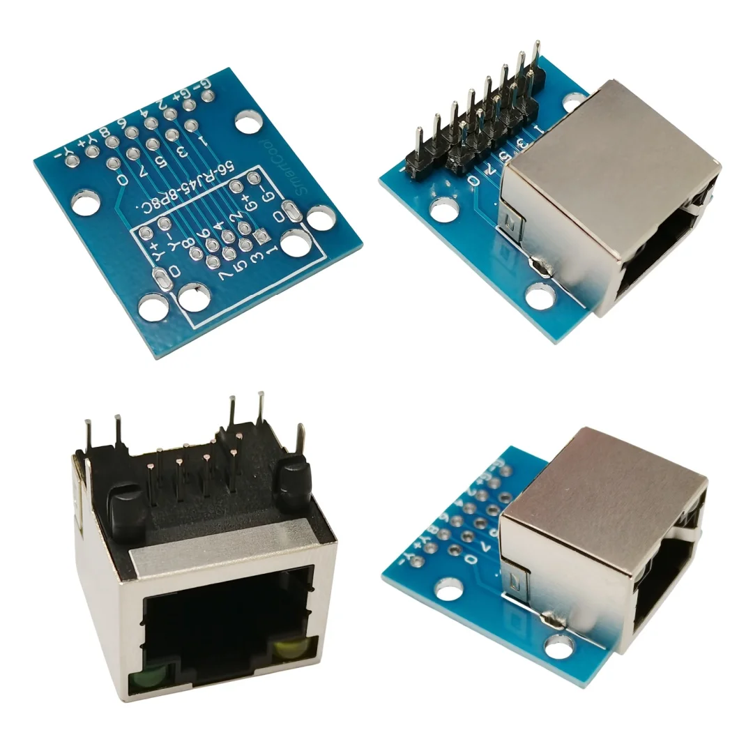 Rj45 Netwerk Poort Adapter Test Board Horizontale 8P Kristallen Kop Vrouwelijke Socket Printplaat Met Licht