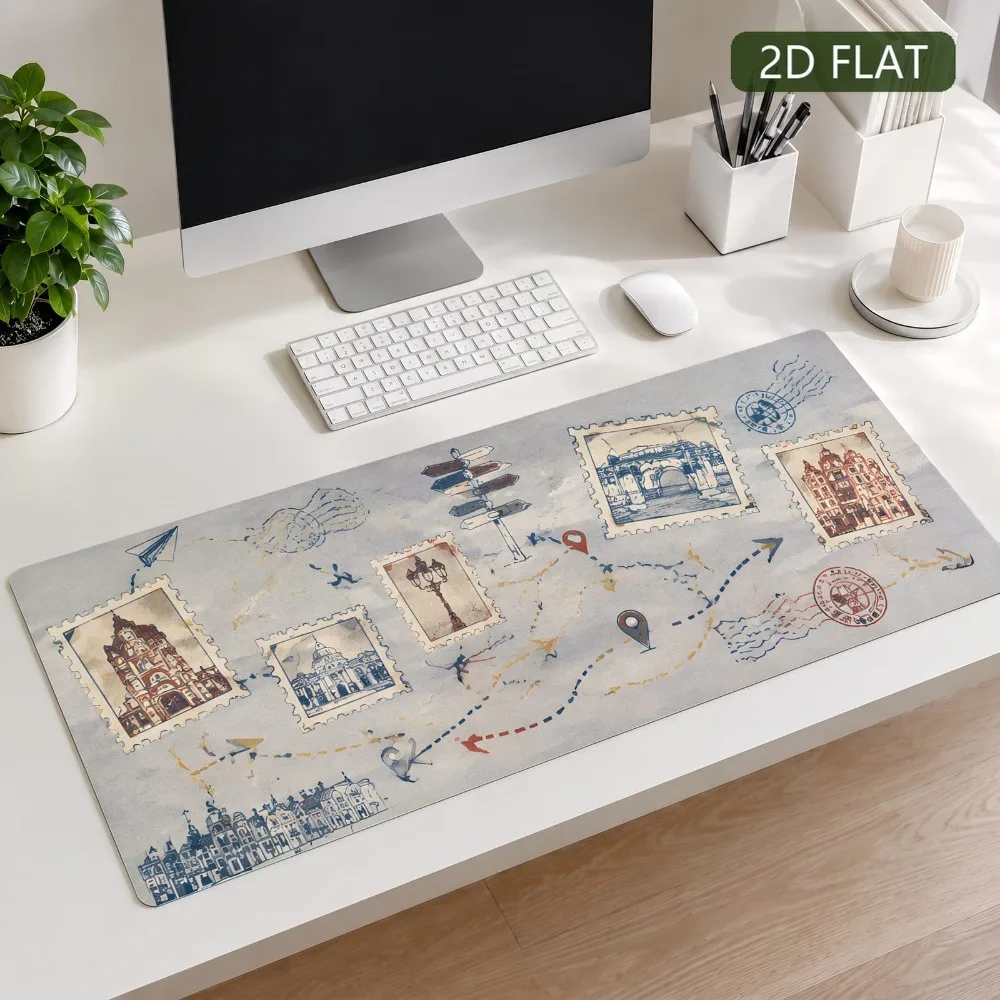 European landmark travel postcard collage, anti-slip base for computer desktop, home office use desk accessories tapis de souris
