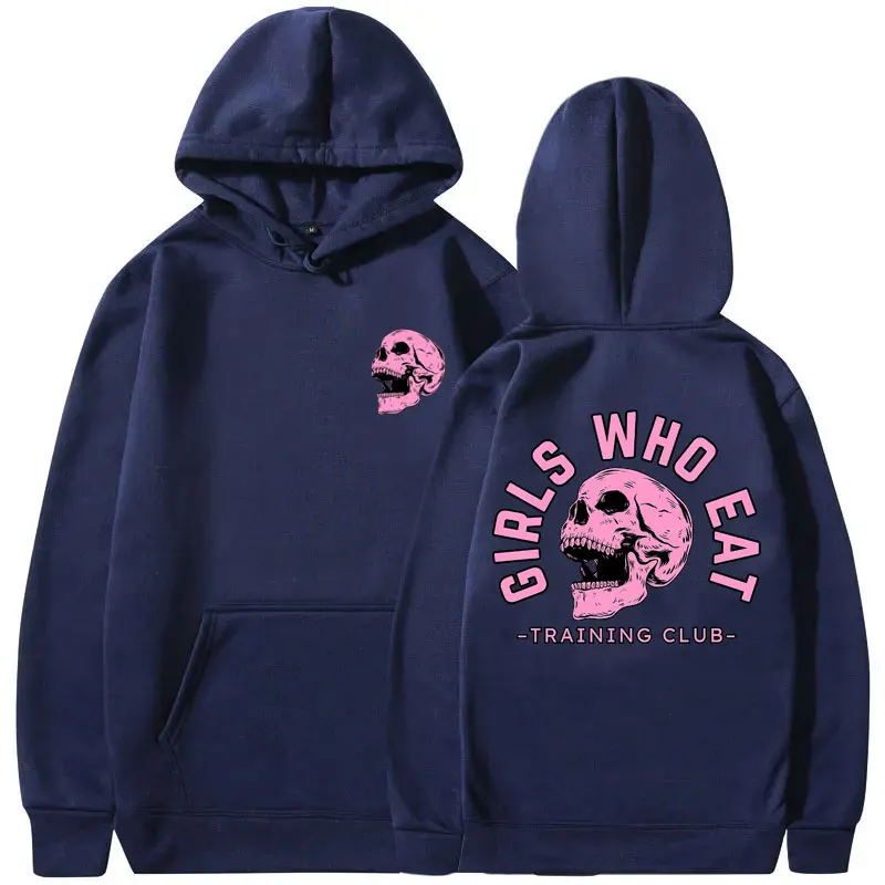 Girls Who Eat Training Club Graphic Print Hoodie Funny Skeleton Gym Fitness Tracksuit Men Women's Casual Cotton Pullover Hoodies