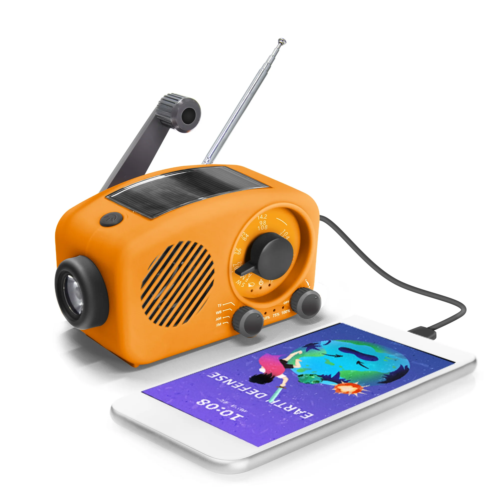 2000mah Rechargeable Portable Solar & Hand Crank Radio with FM/AM Emergency Flashlight for Survival Nood Radio Emergency