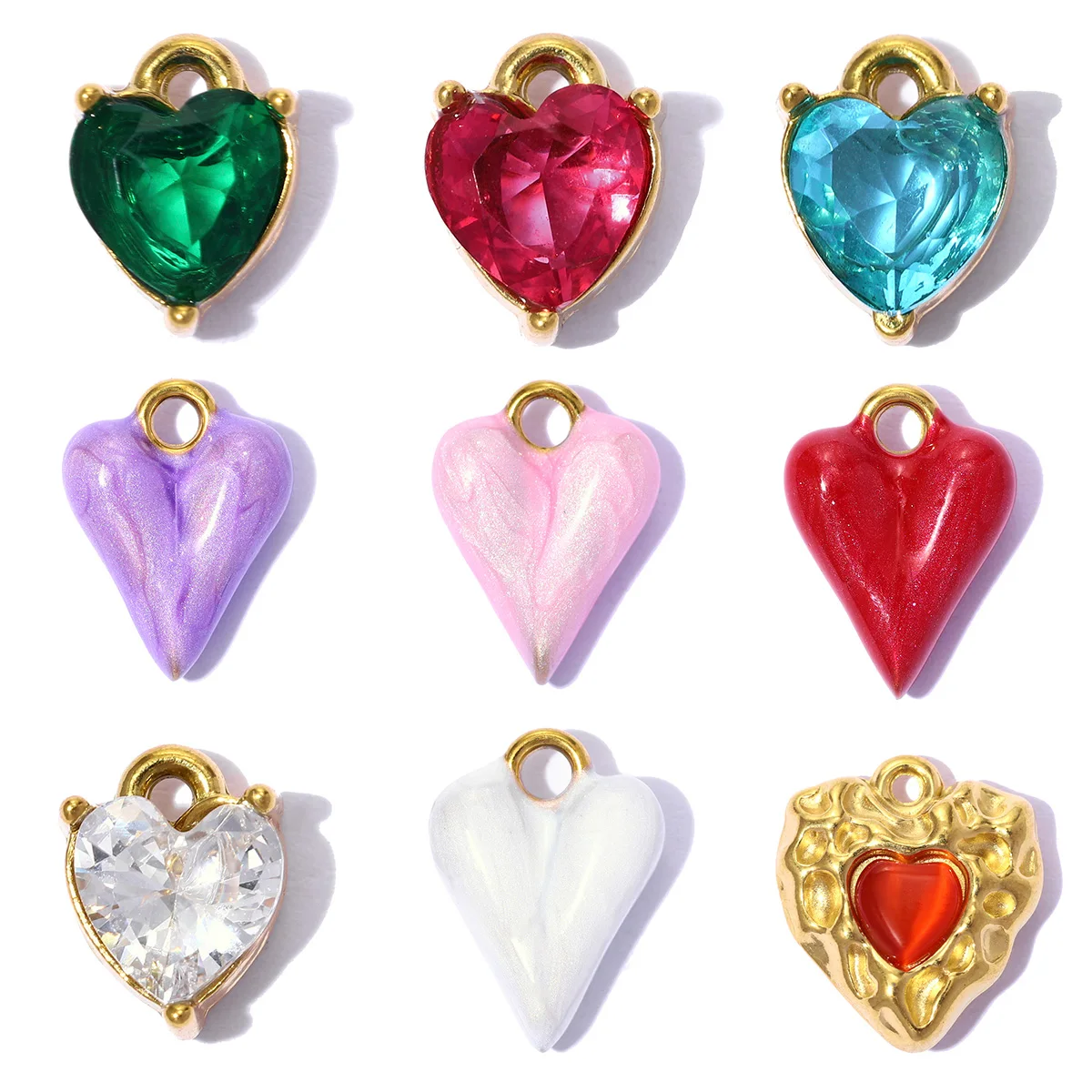 3pcs/Lot Fashion Stainless Steel Enamel Heart DIY Charms Zircon Love Necklace Pendants Woman Shoe Accessory Jewelry Wholesale