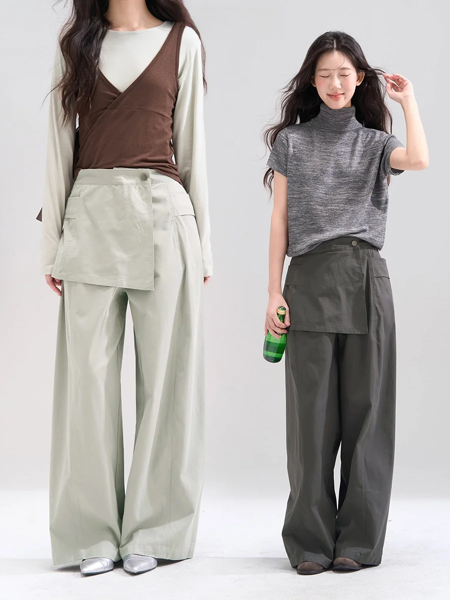 

Нейтральные повседневные брюки, женские свободные широкие брюки с большими кетами, дизайн с цветочным полевым окном, смесь хлопка