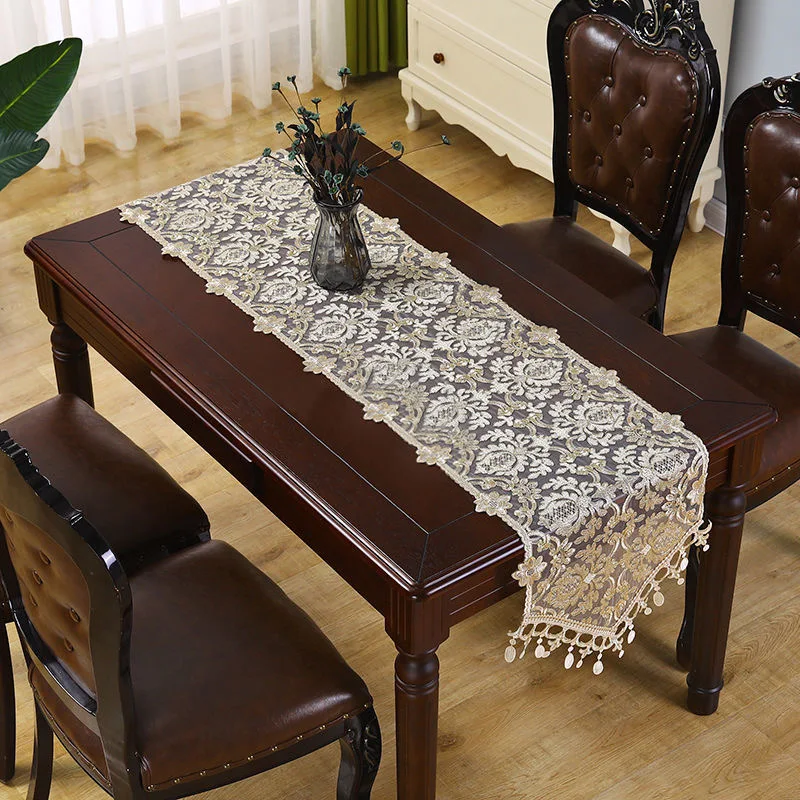 European Luxury Lace Embroidery Pendant Table Runner Home Villa Desk TV Closet Piano Cover Living Room Study Party Wedding Decor