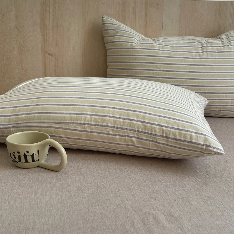 2 قطع الوردي شريط القطن وسادة غطاء المنزلية بلون الحد الأدنى واحدة الجلد ودية غطاء الوسادة 48x74 سنتيمتر #3