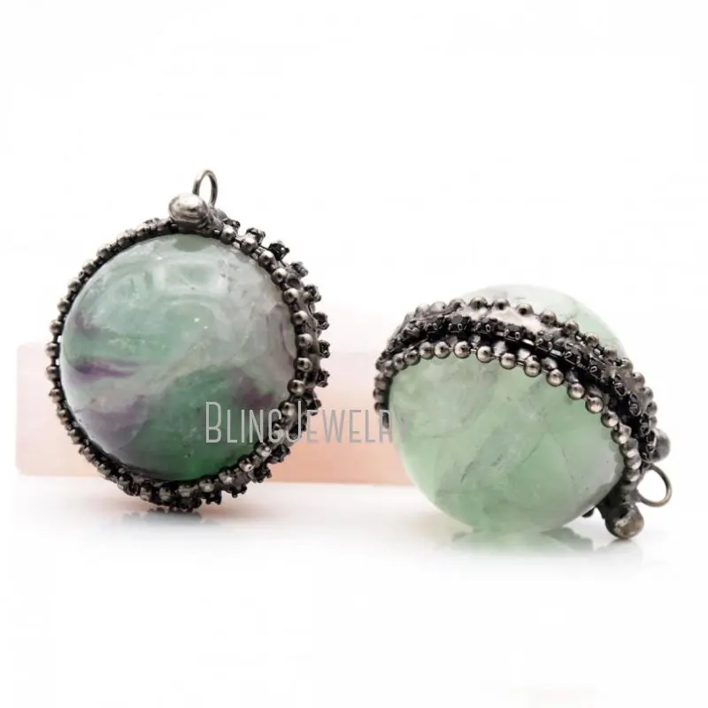 

PM42893 Fluorite Crystal Ball Pendant Tiger Eye Obsidian Sphere Round Labradorite Rose Quartz Necklace