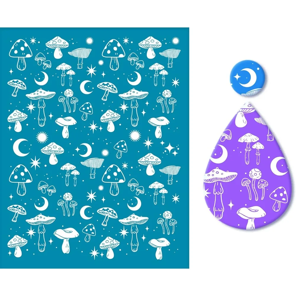 Clay Stencils Mushroom Pattern Non-Adhesive Silk Screen Printing Reusable Mesh Transfer Washable