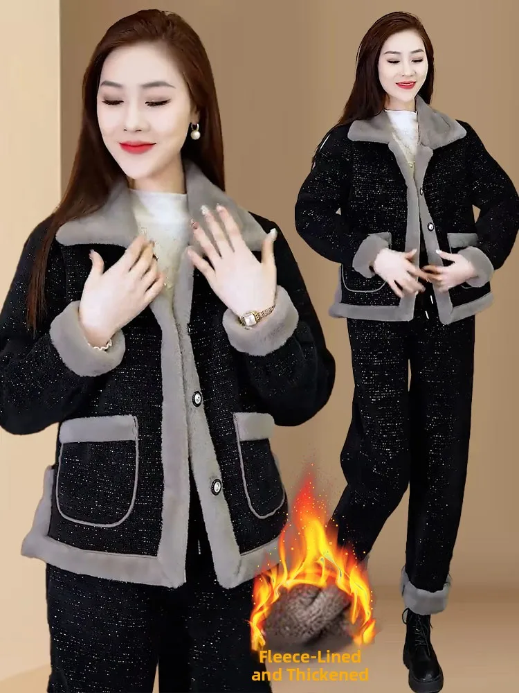 Conjunto de traje deportivo con forro de Fce para mujer, conjunto de dos piezas de algodón con cuello holgado, ropa deportiva informal Sle para otoño e invierno