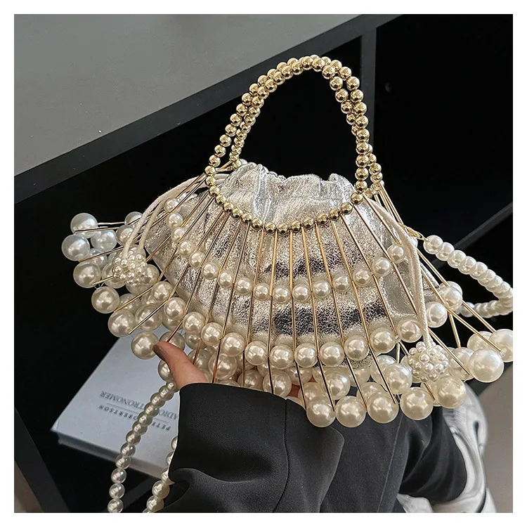 Bolso de noche pequeño con perlas para mujer, bandolera de lujo para fiesta, 2023