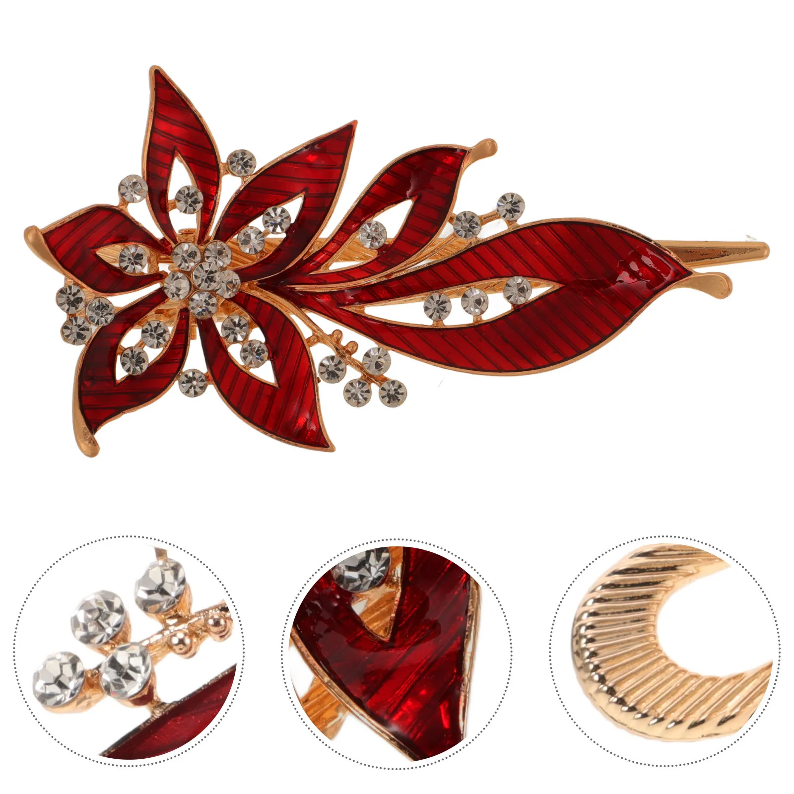 

Leaves Shape Water-Drill Alloy Hairpin Red Durable Stylish Hair Clip Elegant Hair Accessories for Women Hairpin