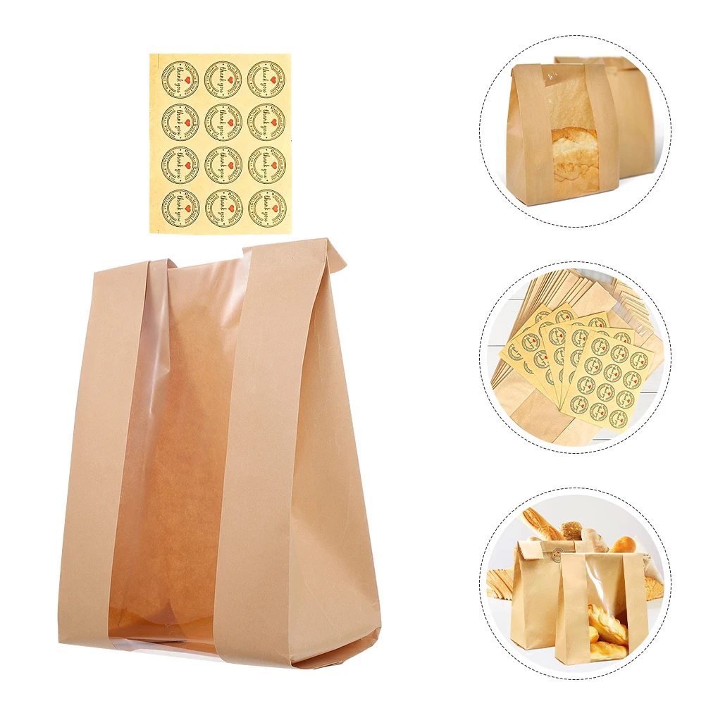 

1 set 1 Set Of Paper Bread Bags With Clear Window Baked Food Packaging Storage For Homemade Bread Cookies Toast Baking Wrapping
