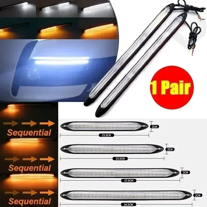 

2Pcs Car LED Daytime Running Lights Waterproof Sequential Yellow Turn Signal White/RGB External DRL with Flow Effect for Auto