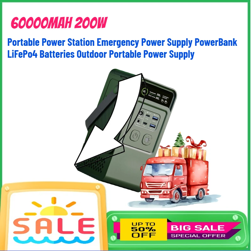 

60000mAh 200W Portable Power Station Emergency Power Supply PowerBank LiFePo4 Batteries Outdoor Portable Power Supply