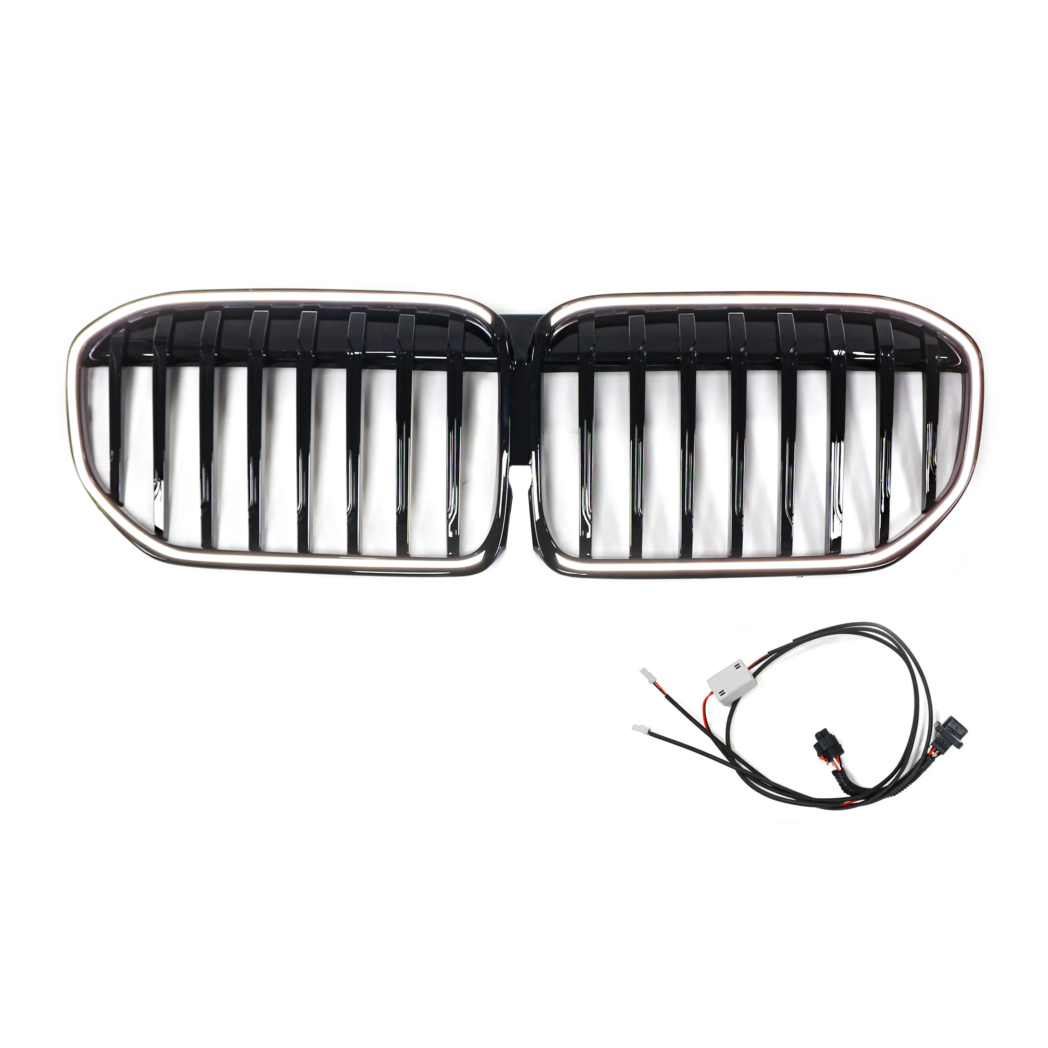 Car Grilles Glossy Gloss Black LED Front Kidney Single Line Grille ABS Front Bumper Racing Grill for B mw 7 Series G11 LCI 2020-