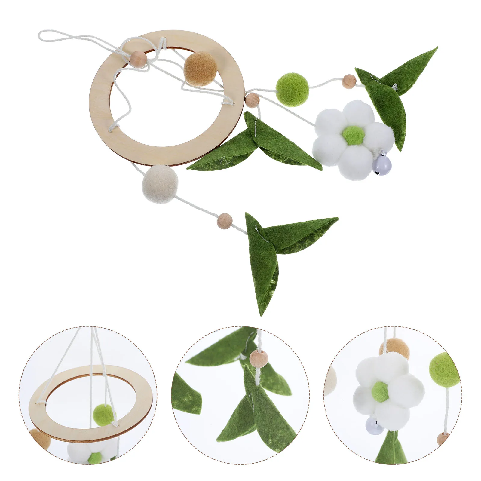 Sino de Vento para Berço com Padrão de Flores Trançadas, Material de Feltro Premium, Seguro e Amigável à Pele, Decoração para Quarto de Bebê, Pendente para Parede ou Porta