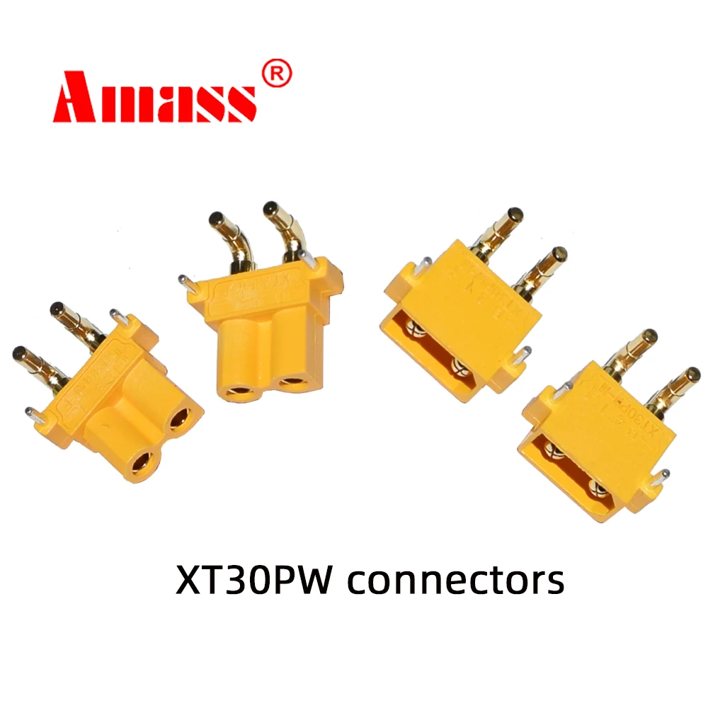 10pcs Amass XT30PW Male connector PCB board 2mm Banana Golden head Right Angle Horizontal connector for RC model XT30PW XT30PW-M