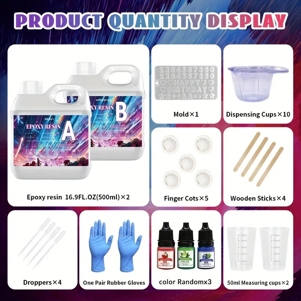 33.8 Ounces (1000ml) High Gloss Fast Curing Epoxy Resin Kit, Transparent Measuring Cup, Stirring Rod, Gloves, Resin and Hardener